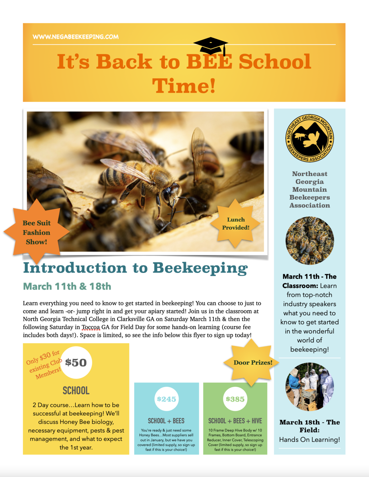 March 11th & 18th Introduction to Beekeeping BEE SCHOOL